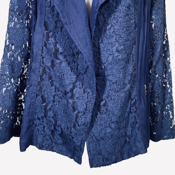 Chicos women's 2 (12) Blue Lace panels trim open front effortless Jacket Blazer - Picture 4 of 10